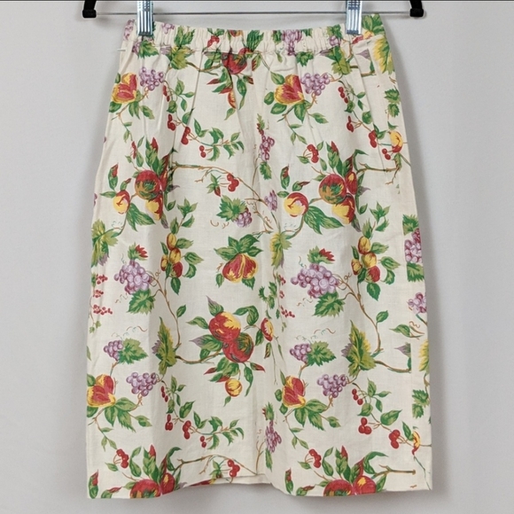 Jennifer Reed Vintage Skirt Linen Blend Retro Botanical Fruit Print White M NWT - Picture 2 of 9